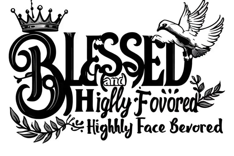 "Blessed and highly favored" Blessed and Highly Favored with a crown hanging on the "B" of blessed and the dove 🕊  tattoo design idea