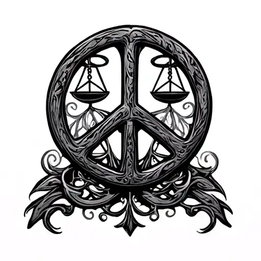 wrought iron peace sign with scale intertwined tattoo design idea