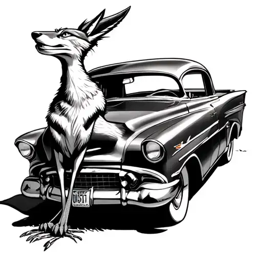 coyote and road runner with a 51 Chevy  tattoo design idea