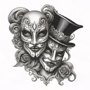 “Design a tattoo that combines two classic theatrical masks: one happy and one sad, representing the duality of tattoo design idea