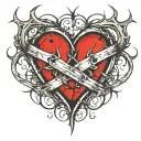 beating heart beat Two wedding rings intertwined blood thorns  tattoo design idea
