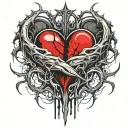 beating heart beat Two wedding rings intertwined blood thorns  tattoo design idea