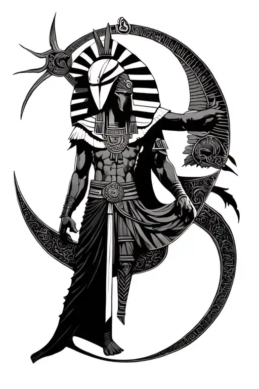Young Egyptian moon god konshu moon knight god tattoo design idea
