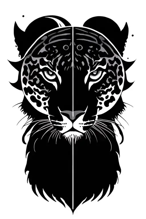 Mayan Sun and moon merging together with jaguar  tattoo design idea
