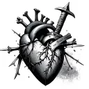 heart with dagger going through it. the name Saul written in Latin letters on the handle of the dagger  tattoo design idea