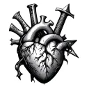 heart with dagger going through it. the name Saul written in Latin letters on the handle of the dagger  tattoo design idea