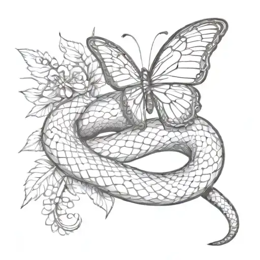 snake with butterfly tattoo tattoo design idea