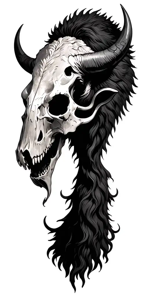 Bison skull with intertwined gothic JF tattoo design idea