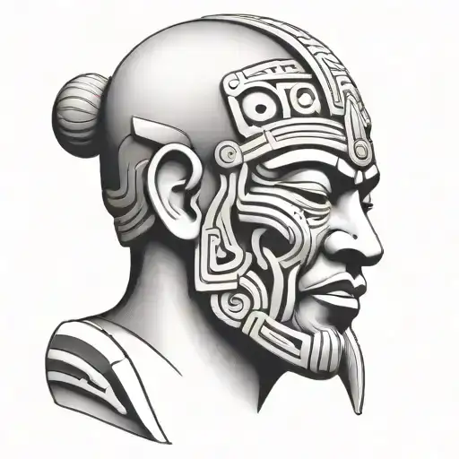 Olmecs face profile holding tattoo design idea