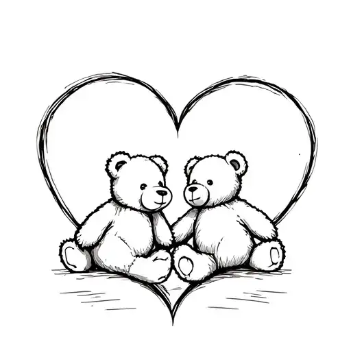 two teddy bears in a heart tattoo design idea