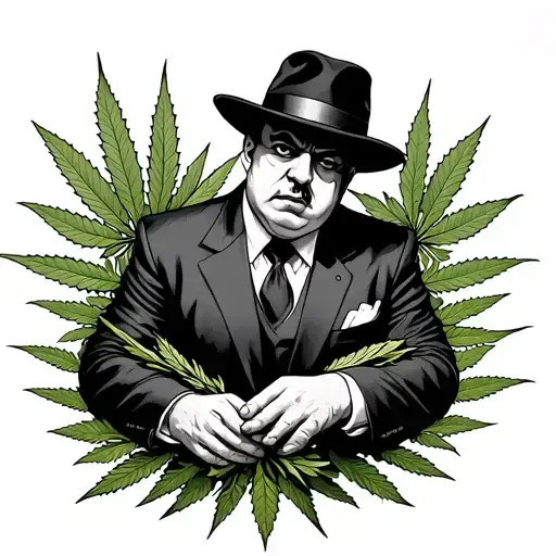 mob boss surrounded by weed tattoo design idea