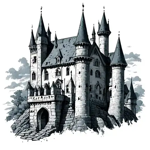 castle neo trad tattoo design idea