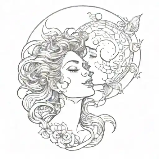 moon kiss sun tattoo design idea