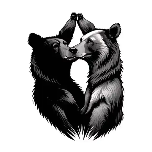 husband and wife correlating tattoos black ink involving forest and bears tattoo design idea