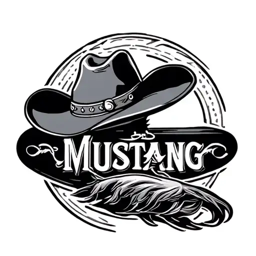 the mustang label with a cowboy hat surrounded tattoo design idea