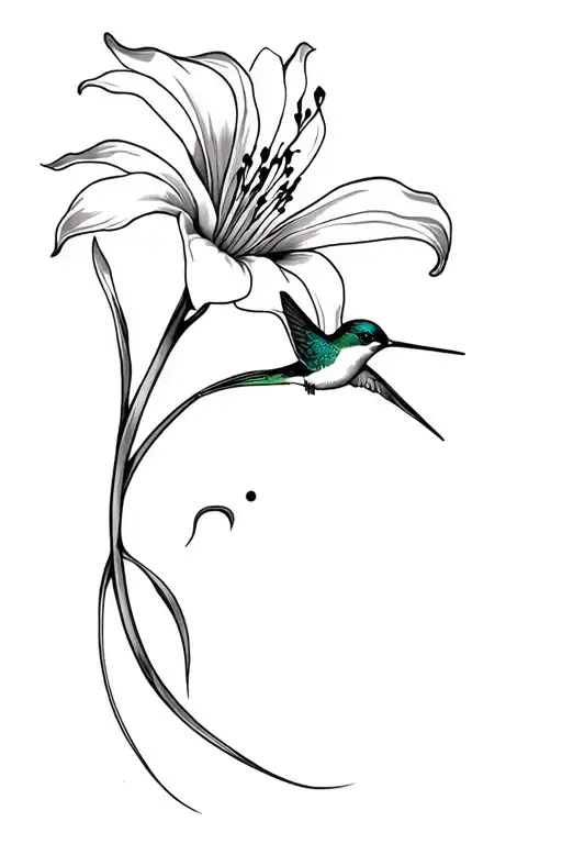 lily and hummingbird  tattoo design idea