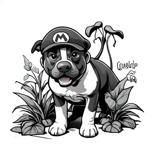 Super mario an american pitbull terrier and carnivorous plant tattoo design idea
