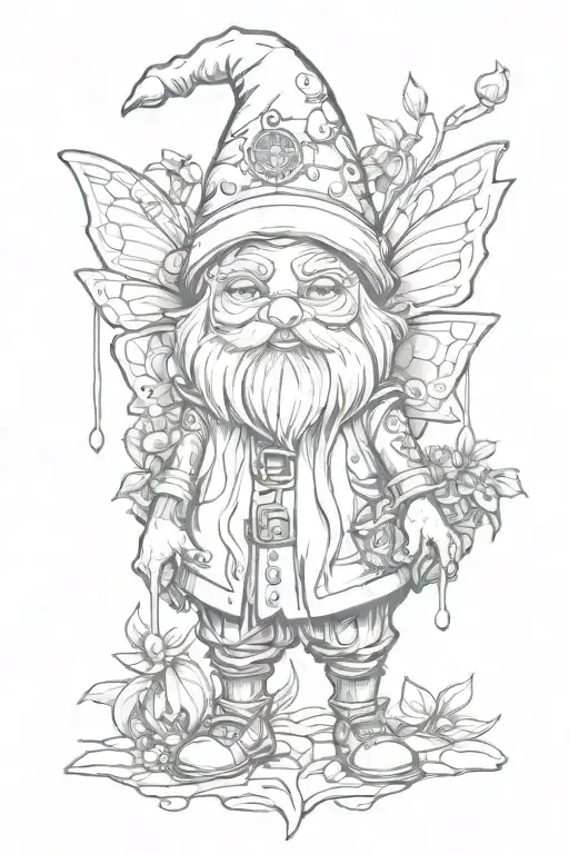 fairy goth garden gnome tattoo design idea