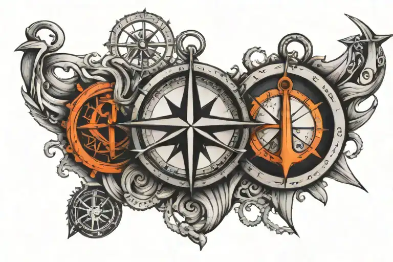 Anchor and compass tattoo design idea
