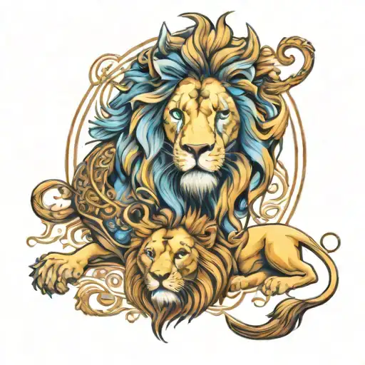 lion and Leo zodiac sign intertwined infinity symbols tattoo design idea