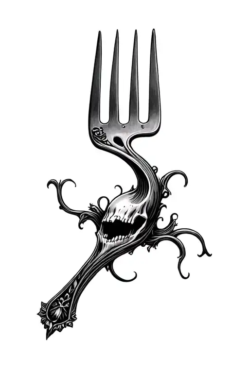 spooky fork tattoo design idea