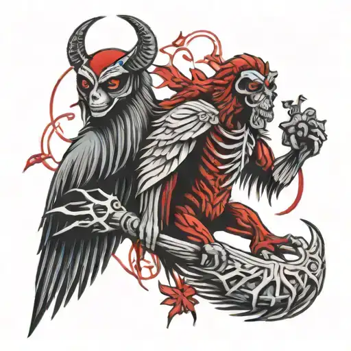 mothman and wendigo and big foot sleeve tattoo design featuring tattoo design idea