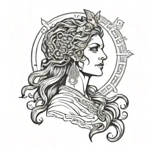 Create a tattoo design. Make the design of the Greek female goddess Hecate . Have just her head in the design. Have her  tattoo design idea