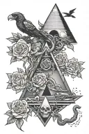 snake roses pyramid trees roses crows moons stars waterfalls tattoo design idea