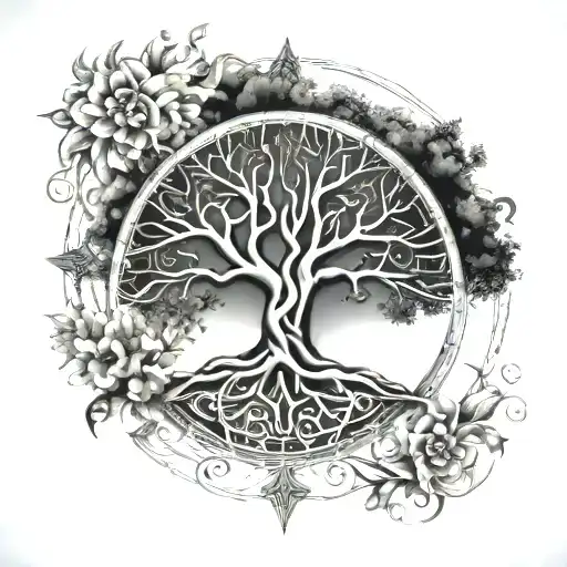 tree of life compass rose intertwined tattoo design idea
