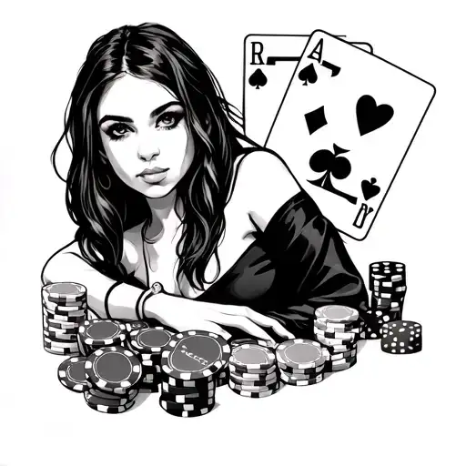 Gambling with cards, dice,poker chips and a girl tattoo design idea
