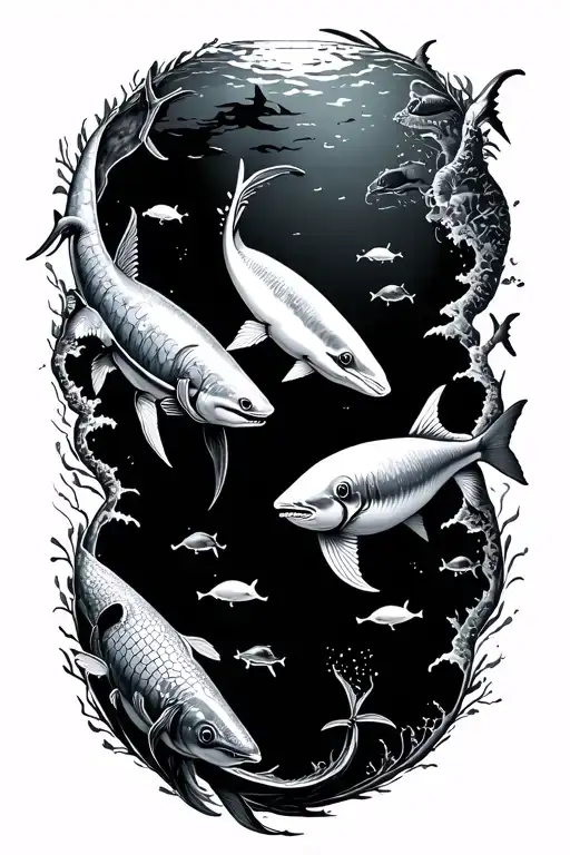 map with marine animals tattoo design idea