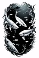 map with marine animals tattoo design idea