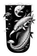 map with marine animals tattoo design idea