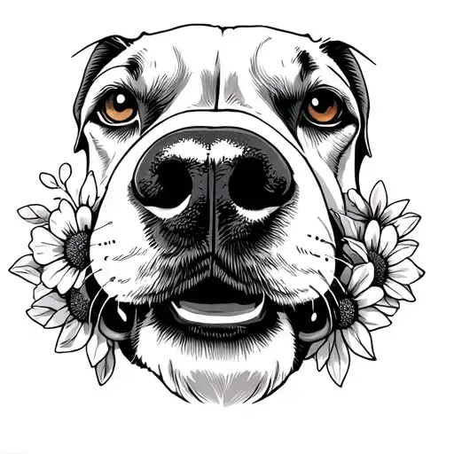 dog nose print with flowers growing tattoo design idea
