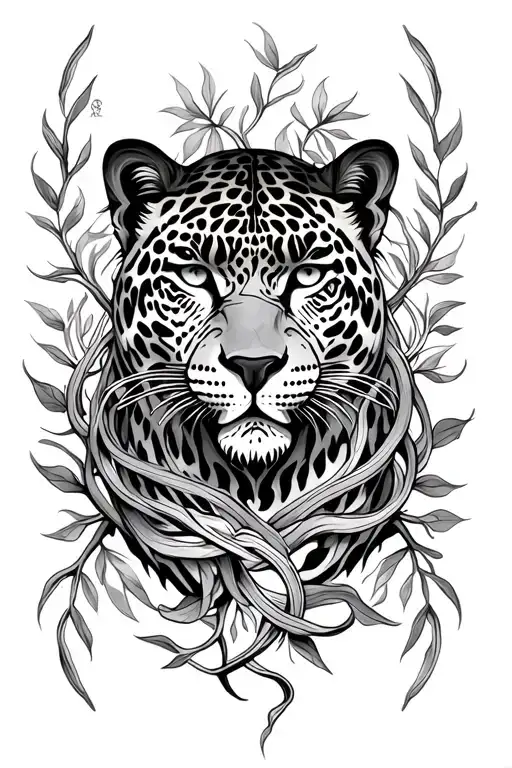 jaguar y ayahuasca vine intertwined tattoo design idea
