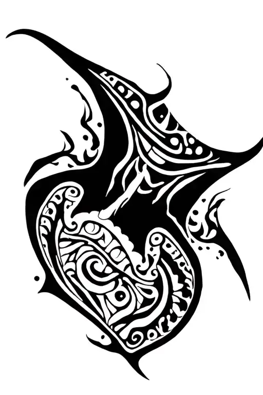 mayan themed manta ray swimming tattoo design idea