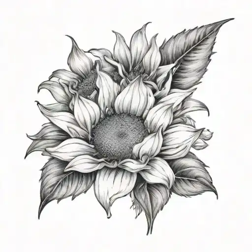 sunflower and Peruvian lily flower tattoo design idea