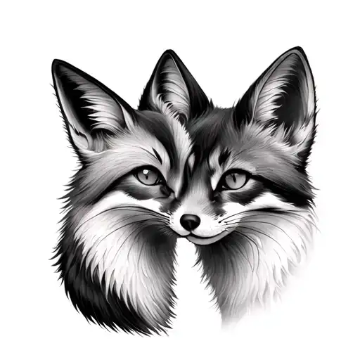 small simple fox and cat affectionate  tattoo design idea