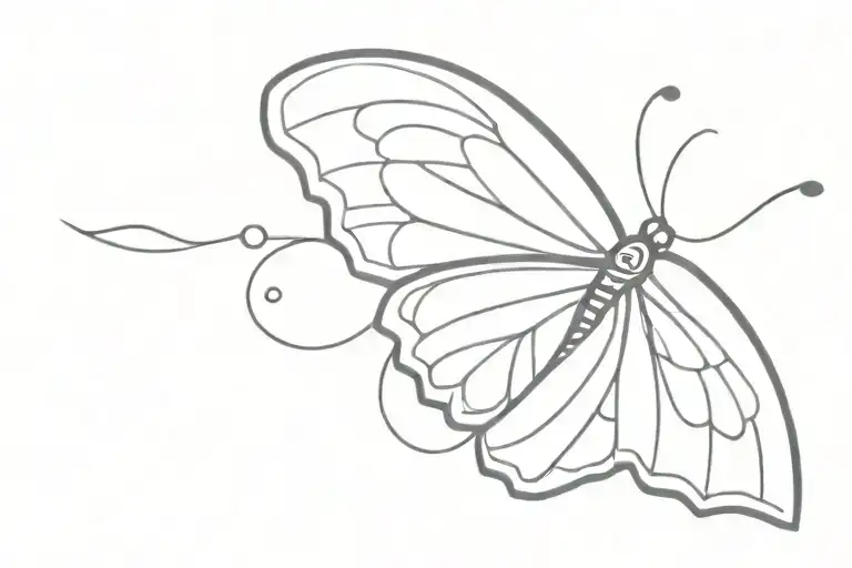 A monarch butterfly flying with a trad fan with a peacock inside tattoo design idea