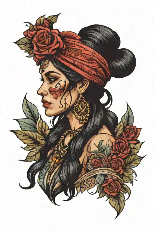 gypsy woman posing tattoo design idea