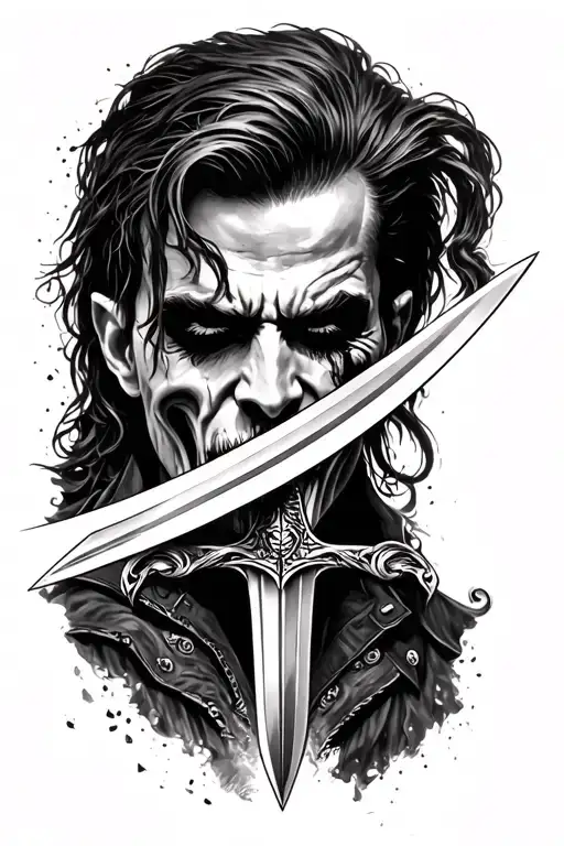 Tattoo with winkingers, Rammstein Böhse Onkelz with dagger, Black & gray realistic: very dark, powerful and dramatic. tattoo design idea