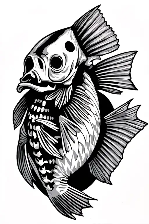 bass fish skeleton tattoo design idea