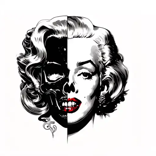 Half skull half Marilyn Monroe face tattoo design idea