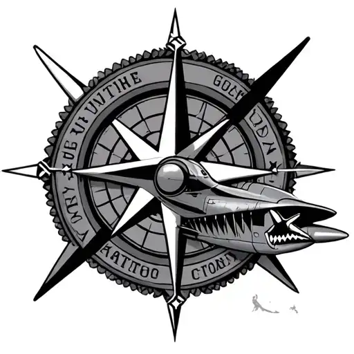 p40 warhawk and compass rose tattoo design idea