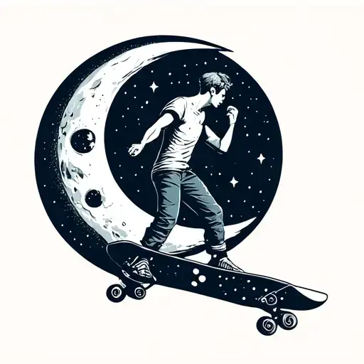a men smocking on the moon with a skate. the moon it's like dream work animation logo tattoo design idea