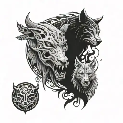 Hati And Skoll tattoo design idea