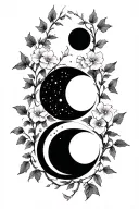 sweet pea flower ivy vines moon phases tattoo design idea