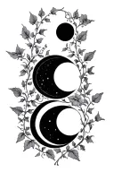 sweet pea flower ivy vines moon phases tattoo design idea