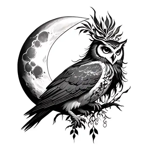 nyx goddess moon and owl tattoo design idea