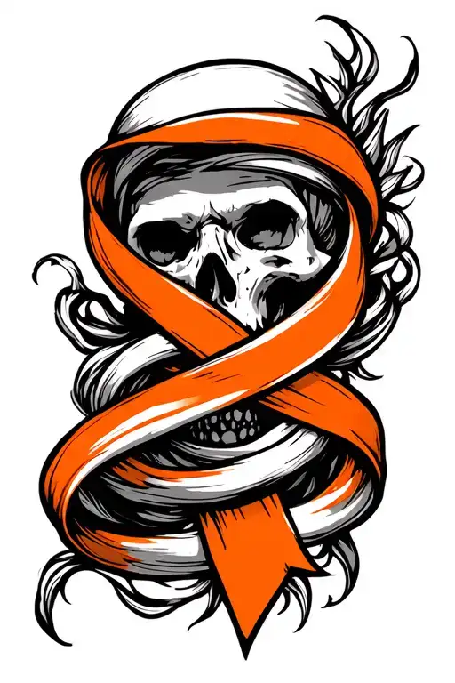 cancer survivor with orange cancer ribbon wrapped tightly tattoo design idea
